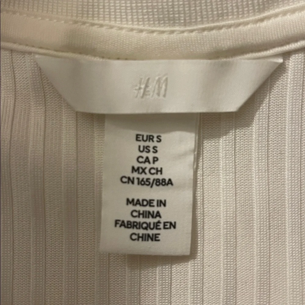 H&M Cream White Long Sleeve Ribbed Button-Up Fitted Dress S - Picture 5 of 5